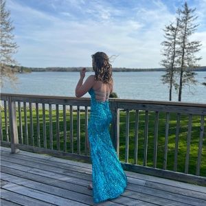 Teal, sequined Windsor prom dress. Worn once, no damage.